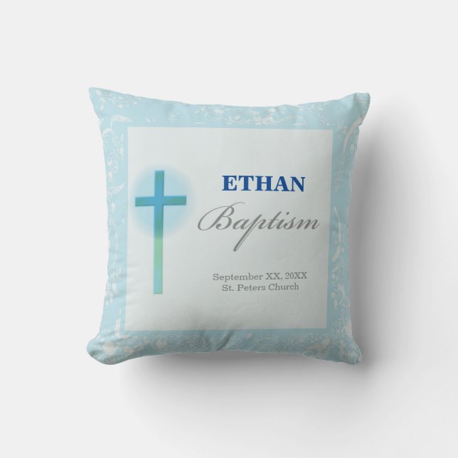 Blue Lace Boy Baptism Cushion (Front)