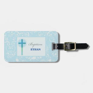 Blue Lace Boy Baptism Luggage Tag