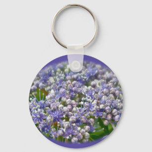 Blue Lace Cap Hydrangea Flowers Key Ring