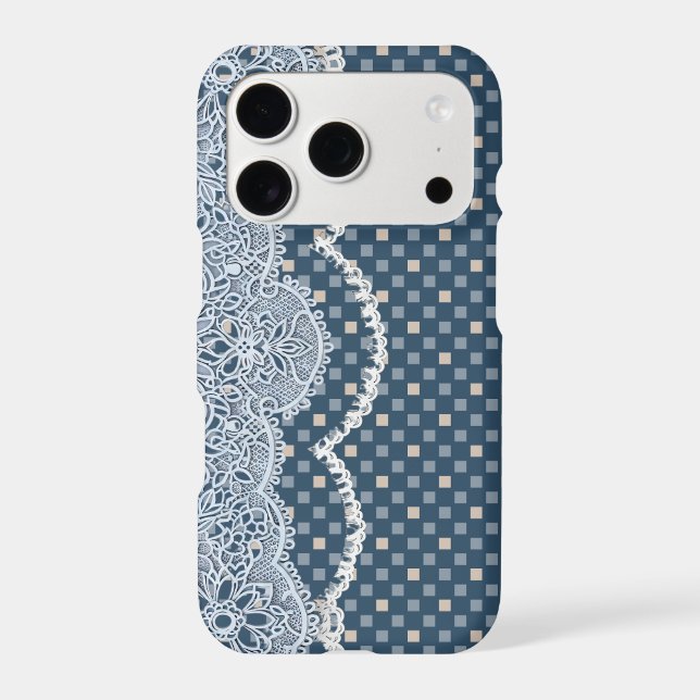 Blue Lace Chequerboard Phone Case (Back)