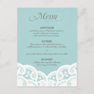 Blue Lace Doily Wedding Menu Postcard