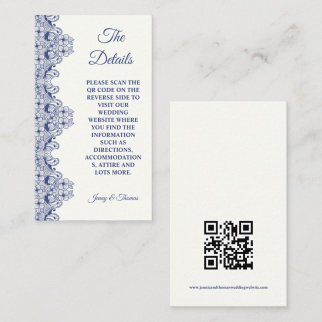 Blue Lace Elegant Wedding Details CARD (Front/Back)