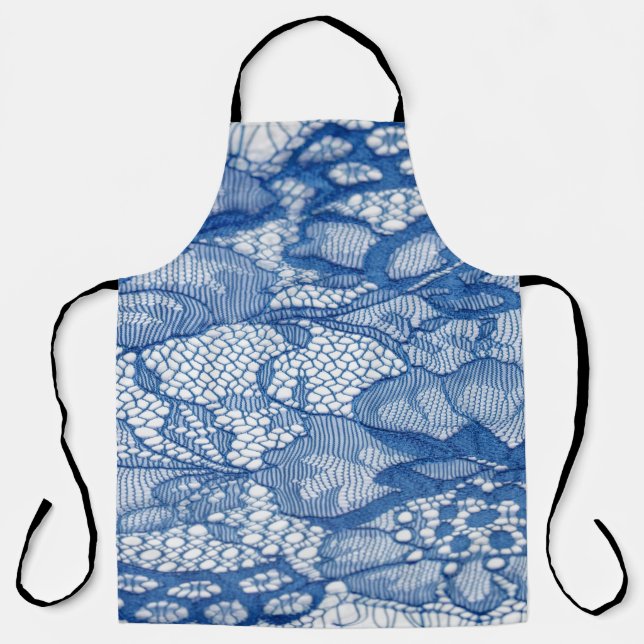 Blue lace fabric, African tulle design. Apron (Front)