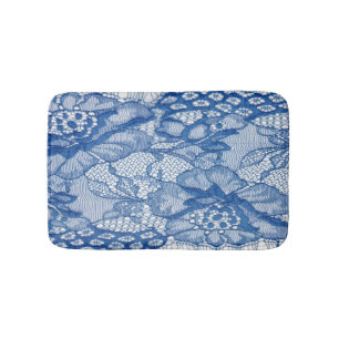 Blue lace fabric, African tulle design. Bath Mat