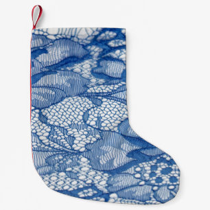 Blue lace fabric, African tulle design. Small Christmas Stocking