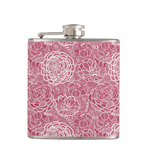 Blue lace flowers pattern background hip flask