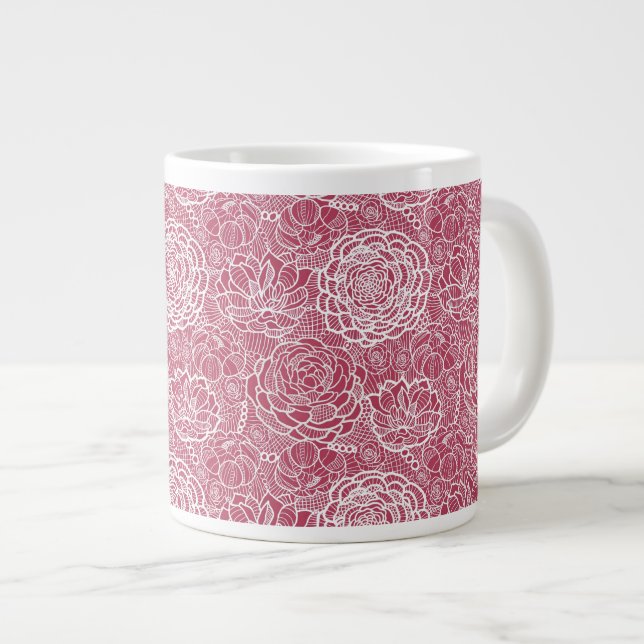 Blue lace flowers pattern background large coffee mug (Front Right)