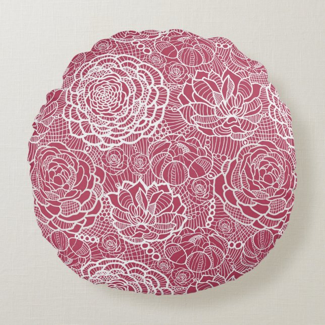 Blue lace flowers pattern background round cushion (Front)