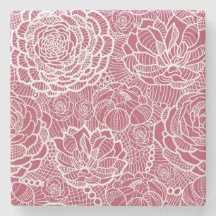 Blue lace flowers pattern background stone coaster