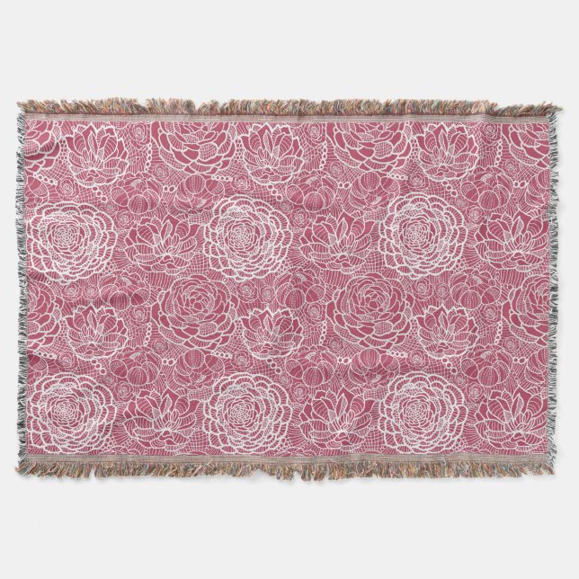 Blue lace flowers pattern background throw blanket (Front)