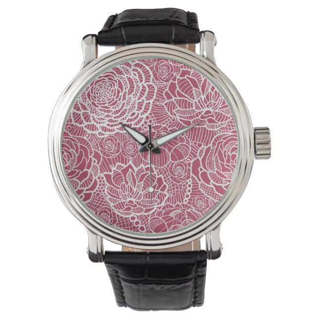 Blue lace flowers pattern background watch (Front)