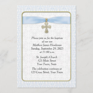 Blue Lace, Gold Cross, Religious Invitation