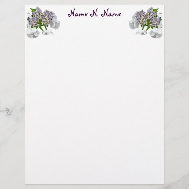 Blue Lace Hydrangea Letterhead Stationery (Front)