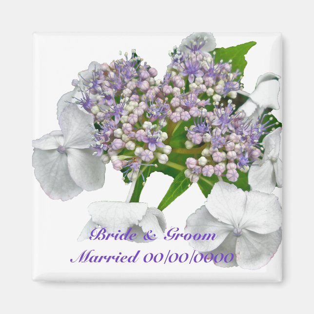 Blue Lace Hydrangea Wedding Magnet (Front)