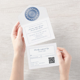 Blue Lace Mandala Wedding All In One Invitation