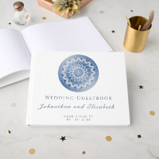 Blue Lace Mandala Wedding Guest Book