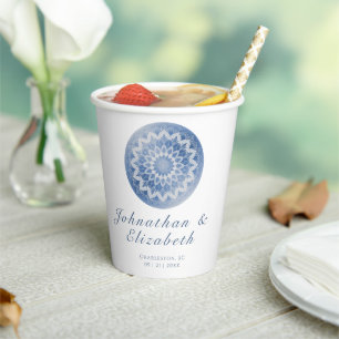 Blue Lace Mandala Wedding Paper Cups