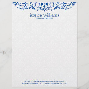 Blue Lace on White Damasks Background Custom Letterhead