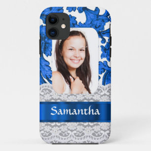 Blue lace personalised photo template iPhone 11 case