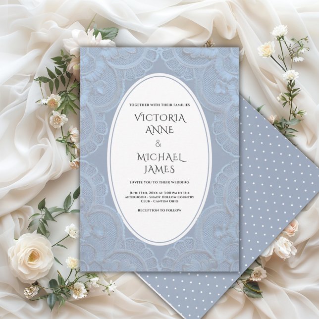 Blue Lace Whimsical Vintage Wedding Invitation (Creator Uploaded)