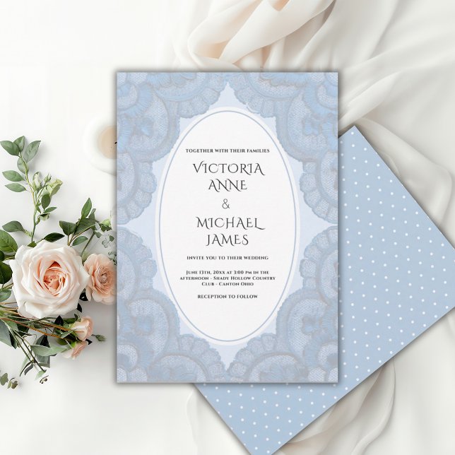 Blue Lace Whimsical Vintage Wedding Invitation (Creator Uploaded)