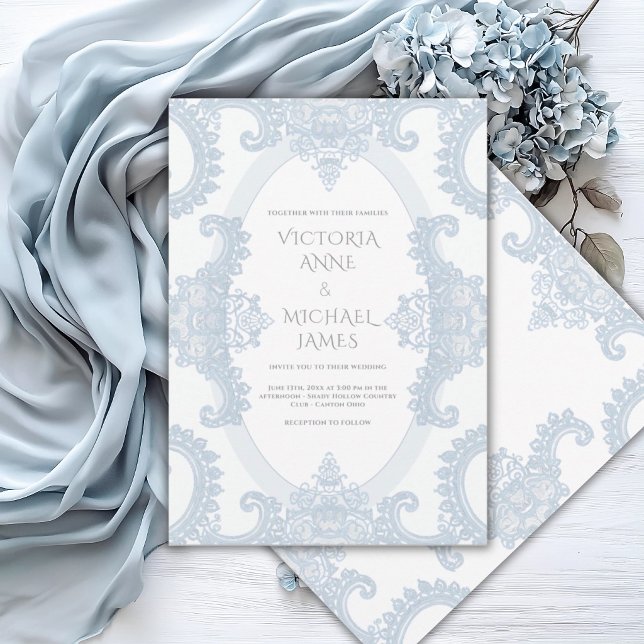Blue Lace Whimsical Vintage Wedding  Invitation (Creator Uploaded)