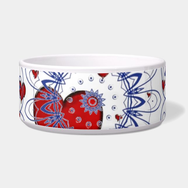 Blue Lace With Hearts  Pet Bowl (Front)