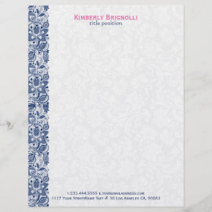 Blue Lace With White Damasks Personalized Letterhead