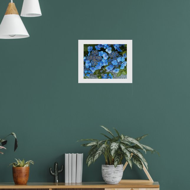 Blue Lacecap Hydrangea Floral Poster (Living Room 1)