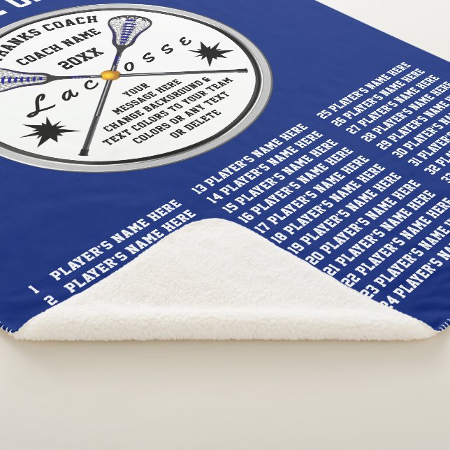 Blue Lacrosse Coach Gifts with ALL Player's Names Sherpa Blanket (3/4)