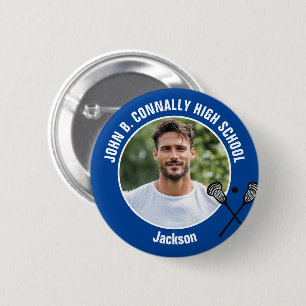 Blue Lacrosse Player Photo High School Spirit 6 Cm Round Badge