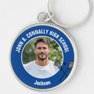 Blue Lacrosse Player Photo High School Spirit Key Ring