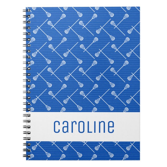 Blue Lacrosse White Sticks Patterned Notebook (Front)