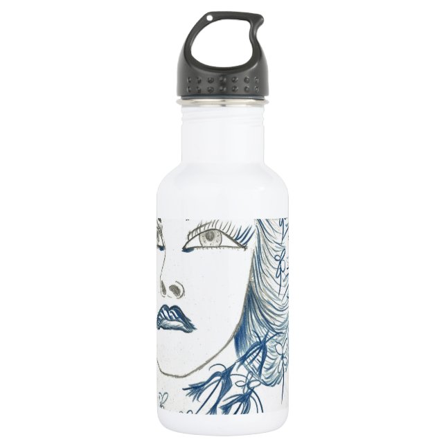 Blue Lady Flower 532 Ml Water Bottle (Front)