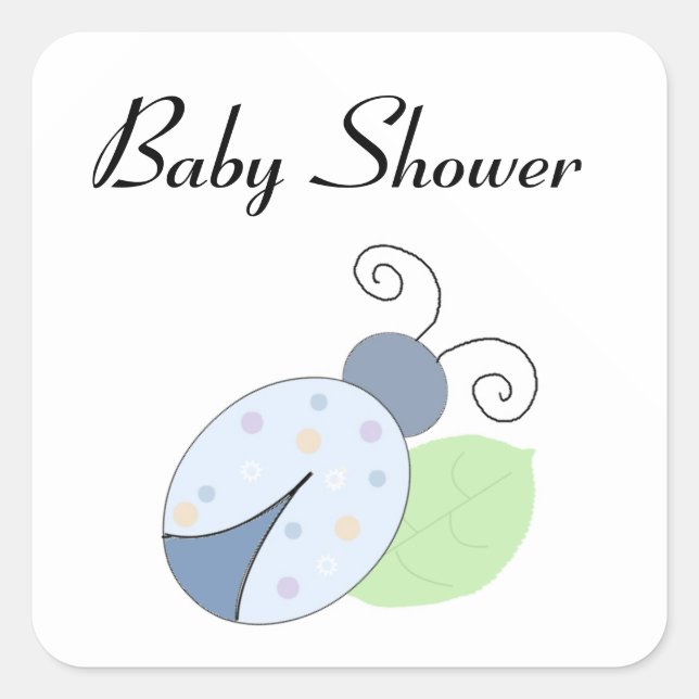 Blue Ladybug Baby Shower Square Sticker (Front)