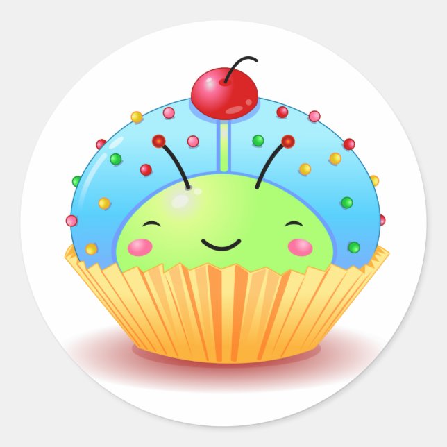 Blue Ladybug Cupcake Sticker (Front)