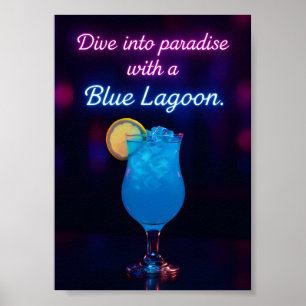 Blue Lagoon cocktail neon paradise wall art