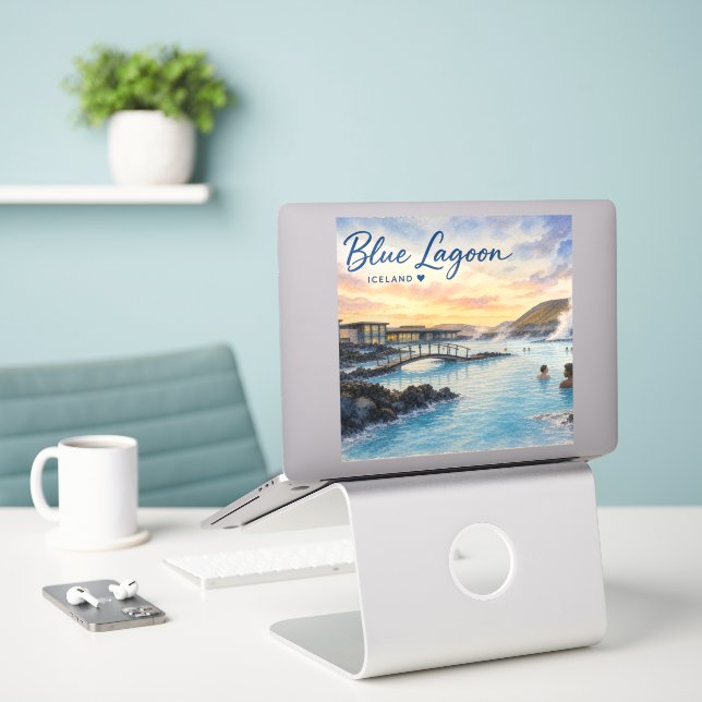 Blue Lagoon Iceland thermal bath watercolor  (Laptop On Desk)