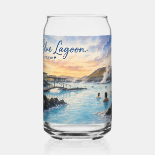 Blue Lagoon Iceland thermal bath watercolor  Can Glass