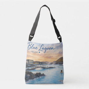 Blue Lagoon Iceland thermal bath watercolor Crossbody Bag