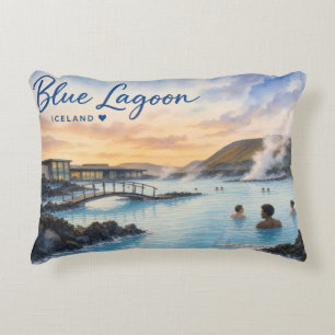 Blue Lagoon Iceland thermal bath watercolor Decorative Cushion