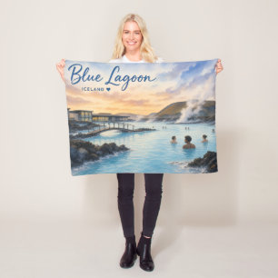 Blue Lagoon Iceland thermal bath watercolor Fleece Blanket