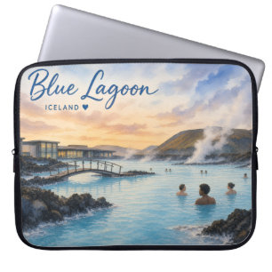 Blue Lagoon Iceland thermal bath watercolor  Laptop Sleeve