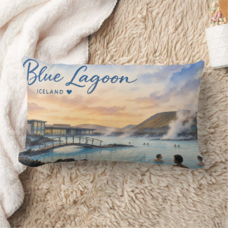 Blue Lagoon Iceland thermal bath watercolor Lumbar Cushion