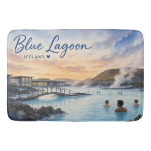 Blue Lagoon Iceland thermal bath watercolor Mat