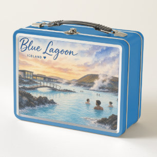 Blue Lagoon Iceland thermal bath watercolor Metal Lunch Box