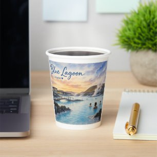 Blue Lagoon Iceland thermal bath watercolor Paper Cups