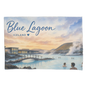 Blue Lagoon Iceland thermal bath watercolor Pillowcase