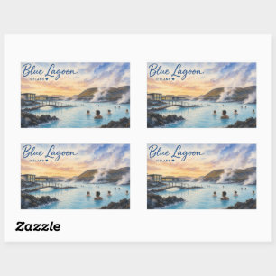 Blue Lagoon Iceland thermal bath watercolor Rectangular Sticker