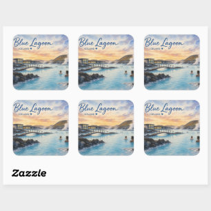 Blue Lagoon Iceland thermal bath watercolor Square Sticker